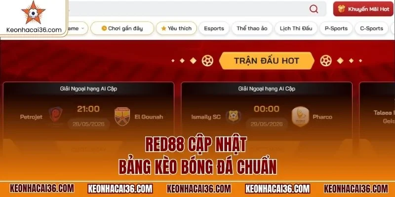 RED88 cập nhật bảng kèo bóng đá chuẩn
